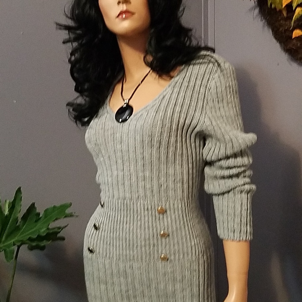 IMPORTED Knitted Dress with Button Detail - Picture 2 of 8